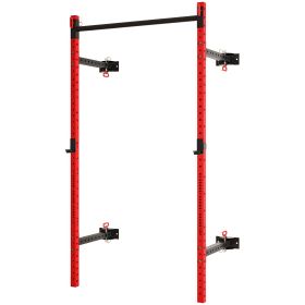Soozier Folding Squat Rack with Pull Up Bar, Wall Mounted and Adjustable, 1000 Pounds Capacity Power Rack, Red
