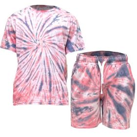 Tye Dye Shirt and Short Set (Color: Red, size: 2XL)