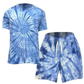 Tye Dye Shirt and Short Set (Color: LIGHT BLUE, size: 3XL)