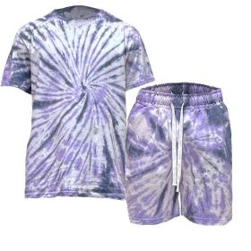Tye Dye Shirt and Short Set (Color: Purple, size: 2XL)