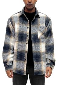 Flannel Shirt Jacket Checkered Plaid Shacket (Color: Black, size: 3XL)
