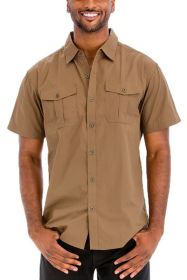 Weiv Two Chest Pocket Button Down Shirt (Color: TIMBER, size: 3XL)