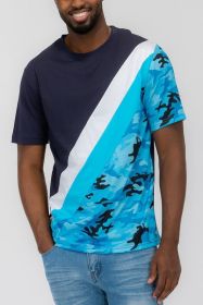 SHORT SLEEVE CAMO COLOR BLOCK TSHIRT (Color: Navy, size: S)