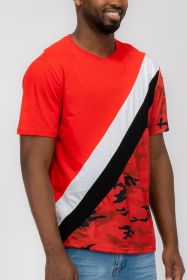 SHORT SLEEVE CAMO COLOR BLOCK TSHIRT (Color: Red, size: XL)