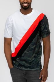 SHORT SLEEVE CAMO COLOR BLOCK TSHIRT (Color: White, size: XL)
