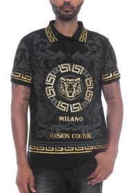 Version Couture Polo Button Down Shirt (Color: Black, size: 3XL)