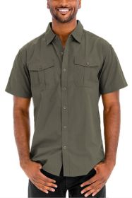 Weiv Two Chest Pocket Button Down Shirt (Color: Olive, size: M)