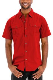 Weiv Two Chest Pocket Button Down Shirt (Color: Red, size: XL)