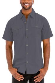 Weiv Two Chest Pocket Button Down Shirt (Color: Dark Grey, size: 3XL)