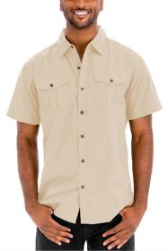 Weiv Two Chest Pocket Button Down Shirt (Color: Sand, size: L)