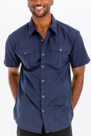 Weiv Two Chest Pocket Button Down Shirt (Color: Navy, size: 2XL)