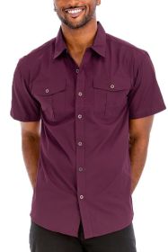 Weiv Two Chest Pocket Button Down Shirt (Color: Burgundy, size: XL)