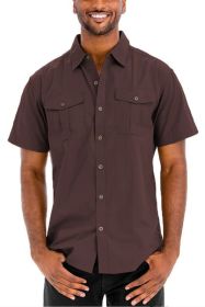 Weiv Two Chest Pocket Button Down Shirt (Color: BROWN, size: 2XL)