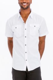 Weiv Two Chest Pocket Button Down Shirt (Color: White, size: 3XL)