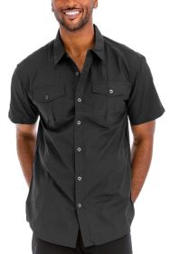 Weiv Two Chest Pocket Button Down Shirt (Color: Black, size: 3XL)