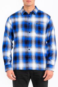 Mens Plaid Long Sleeve Flannel (Color: ROYAL, size: 3XL)