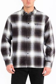Mens Plaid Long Sleeve Flannel (Color: Black, size: 2XL)