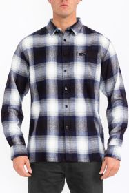 Mens Plaid Long Sleeve Flannel (Color: Navy, size: L)
