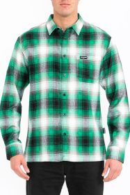 Mens Plaid Long Sleeve Flannel (Color: Green, size: 2XL)