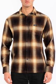 Mens Plaid Long Sleeve Flannel (Color: BROWN, size: L)