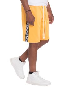 Weiv Mens Checkered Stripe Track Shorts (Color: Yellow, size: M)