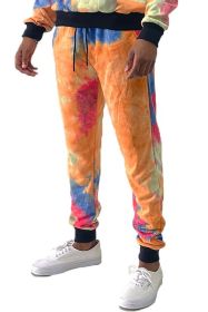 COTTON TYE DYE SWEAT PANTS (Color: RED ORANGE, size: L)