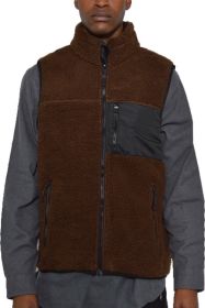 Padded Sherpa Fleece Vest (Color: BROWN, size: M)