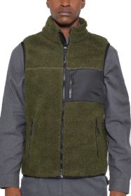 Padded Sherpa Fleece Vest (Color: Olive, size: XL)