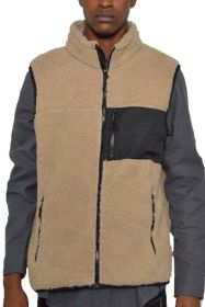 Padded Sherpa Fleece Vest (Color: Beige, size: L)
