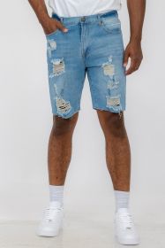 Distressed Stretch Denim Shorts (Color: LIGHT BLUE, size: 38)