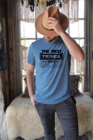 Best Father in the Galaxy Graphic Mens Tee (Color: Heather Deep Teal, size: 3X)