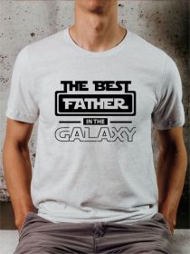 Best Father in the Galaxy Graphic Mens Tee (Color: Silver, size: 2X)