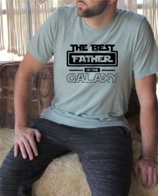 Best Father in the Galaxy Graphic Mens Tee (Color: Heather Dusty Blue, size: 3X)