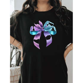 Casual Women's Cotton T-Shirt with Bow Detail - Trendy and Comfortable for Every Season (Style: 333)