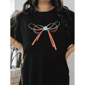 Casual Women's Cotton T-Shirt with Bow Detail - Trendy and Comfortable for Every Season (Style: 321)