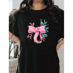 Casual Women's Cotton T-Shirt with Bow Detail - Trendy and Comfortable for Every Season (Style: 325)