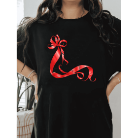 Casual Women's Cotton T-Shirt with Bow Detail - Trendy and Comfortable for Every Season (Style: 318)