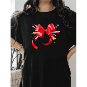 Casual Women's Cotton T-Shirt with Bow Detail - Trendy and Comfortable for Every Season (Style: 311)