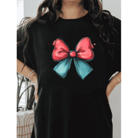 Casual Women's Cotton T-Shirt with Bow Detail - Trendy and Comfortable for Every Season (Style: 343)
